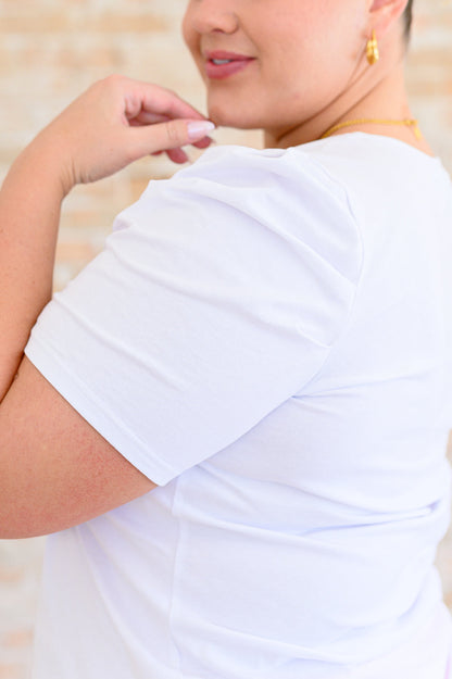 Strong Enough Puff Sleeve Tee In White - Southern Divas Boutique