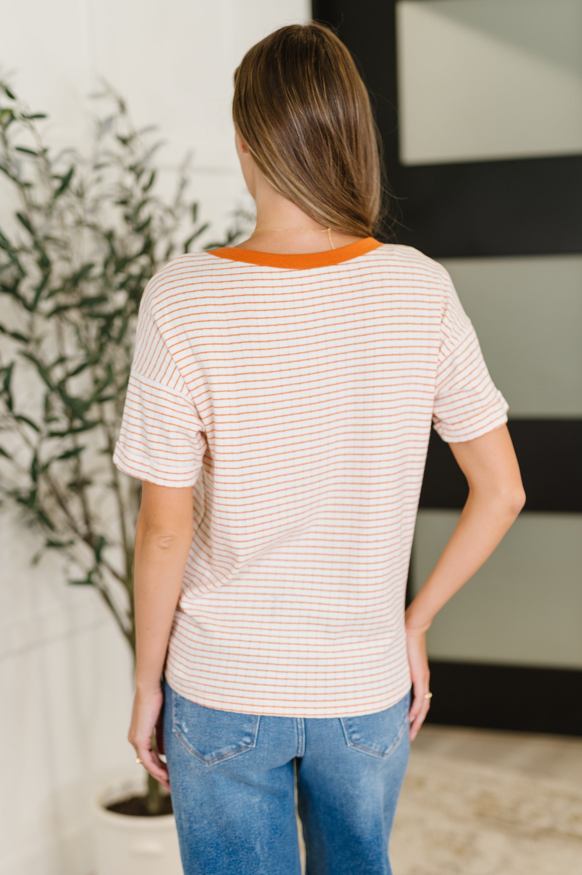 Sunbeam Shuffle Banded Round Neck Top in Orange - Southern Divas Boutique