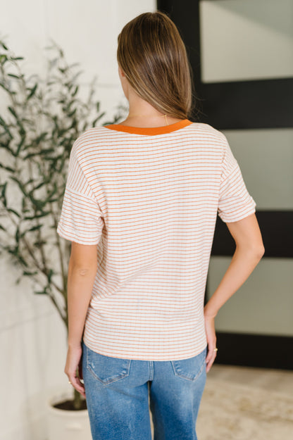 Sunbeam Shuffle Banded Round Neck Top in Orange - Southern Divas Boutique