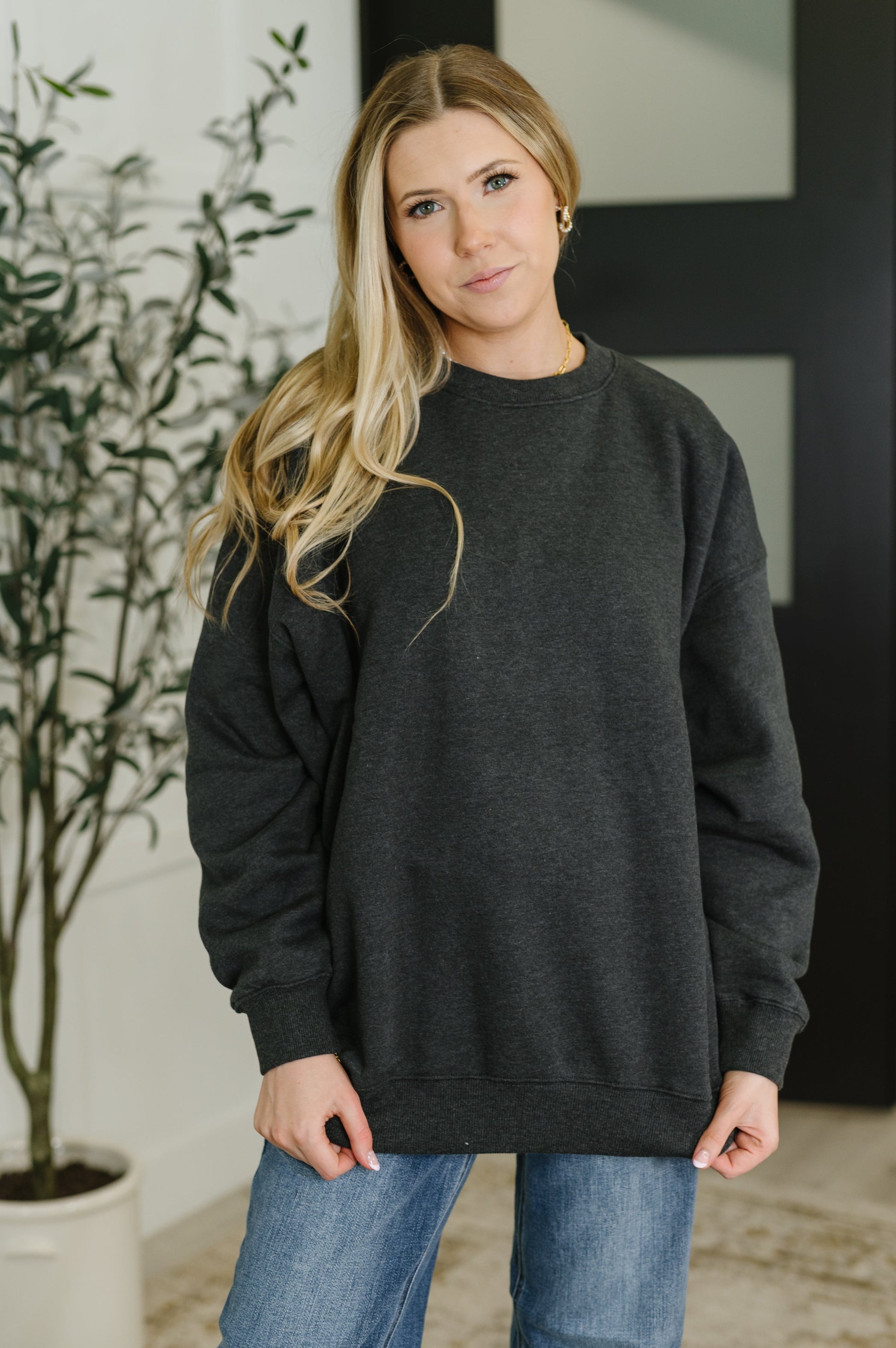 Sunday Snug Relaxed Pullover in Charcoal - Southern Divas Boutique