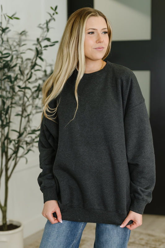 Sunday Snug Relaxed Pullover in Charcoal - Southern Divas Boutique