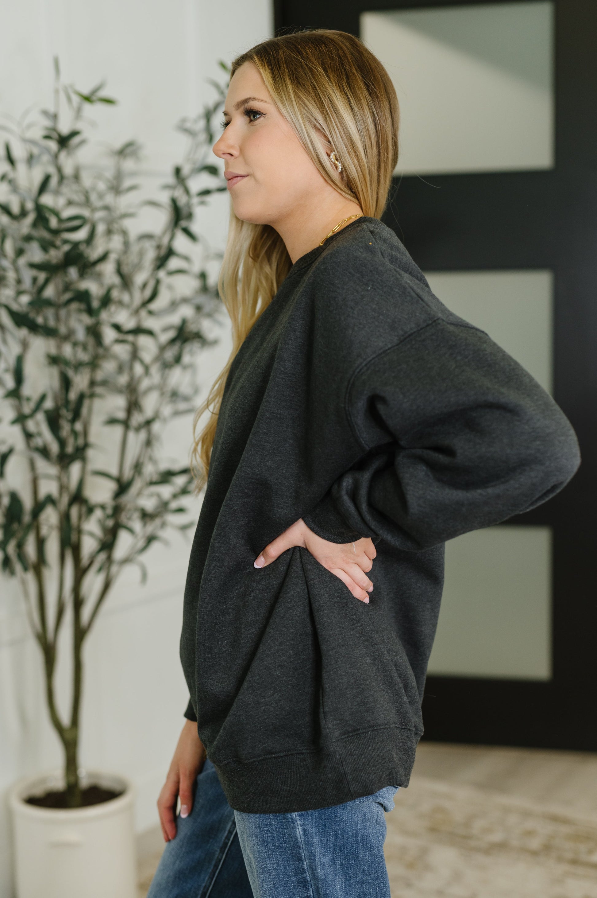 Sunday Snug Relaxed Pullover in Charcoal - Southern Divas Boutique