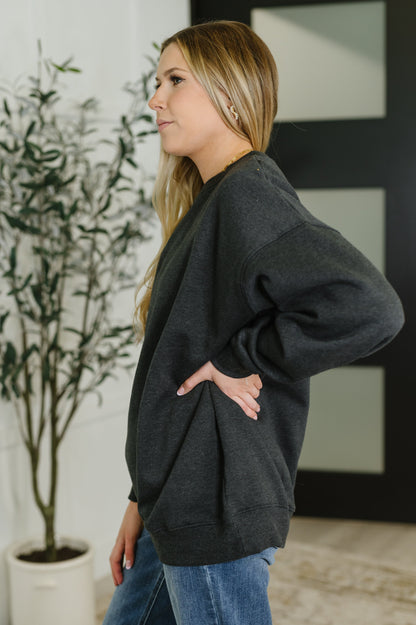 Sunday Snug Relaxed Pullover in Charcoal - Southern Divas Boutique