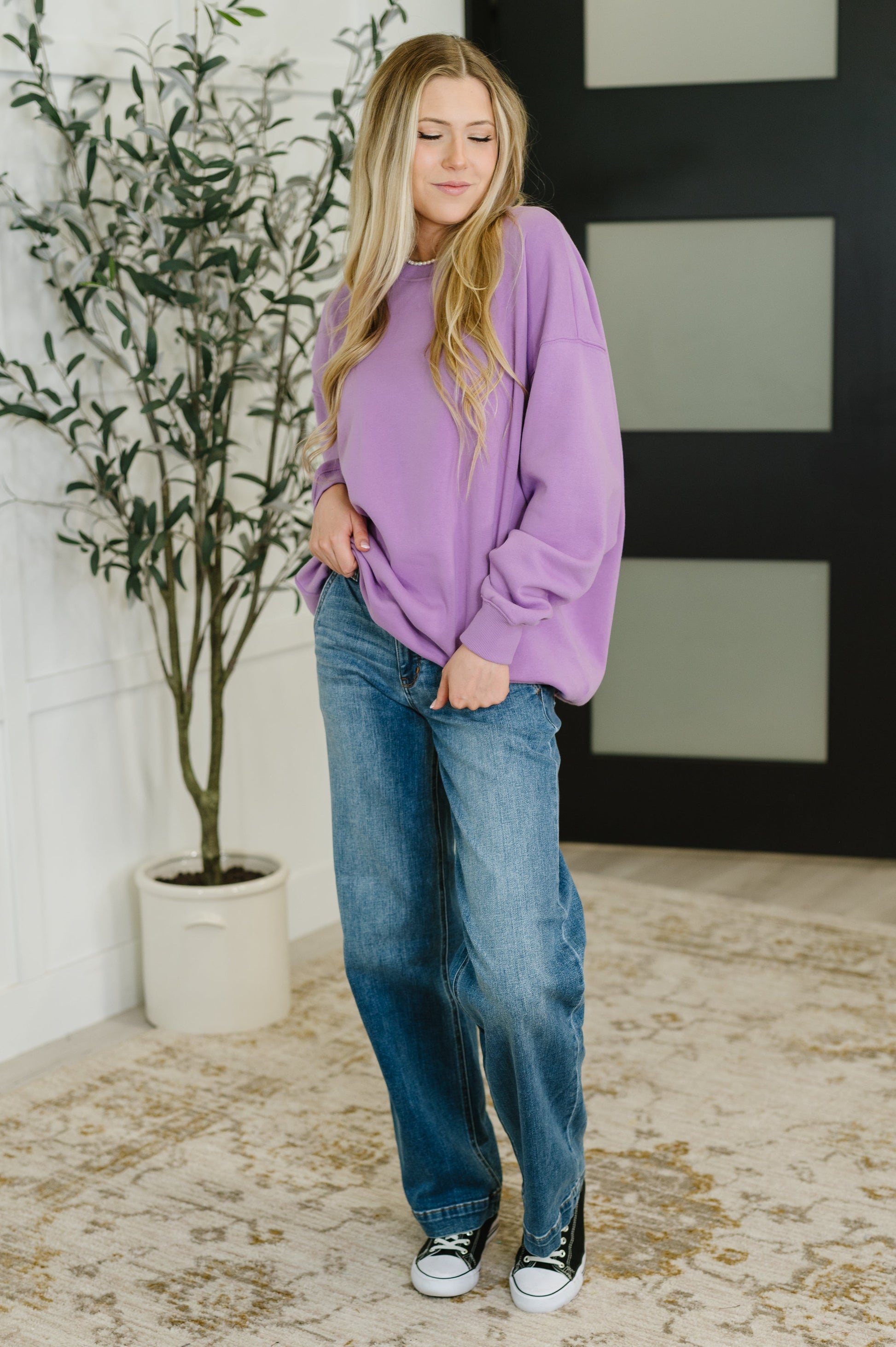 Sunday Snug Relaxed Pullover in Lavender - Southern Divas Boutique