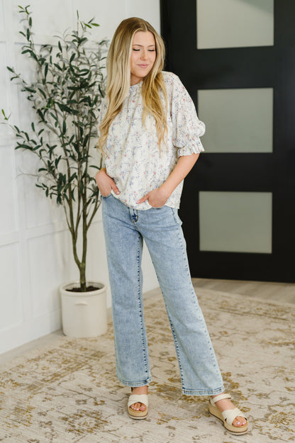 Sweet Ruffle Affair High Neck Blouse in Blue - Southern Divas Boutique