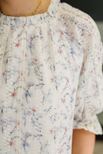 Sweet Ruffle Affair High Neck Blouse in Blue - Southern Divas Boutique