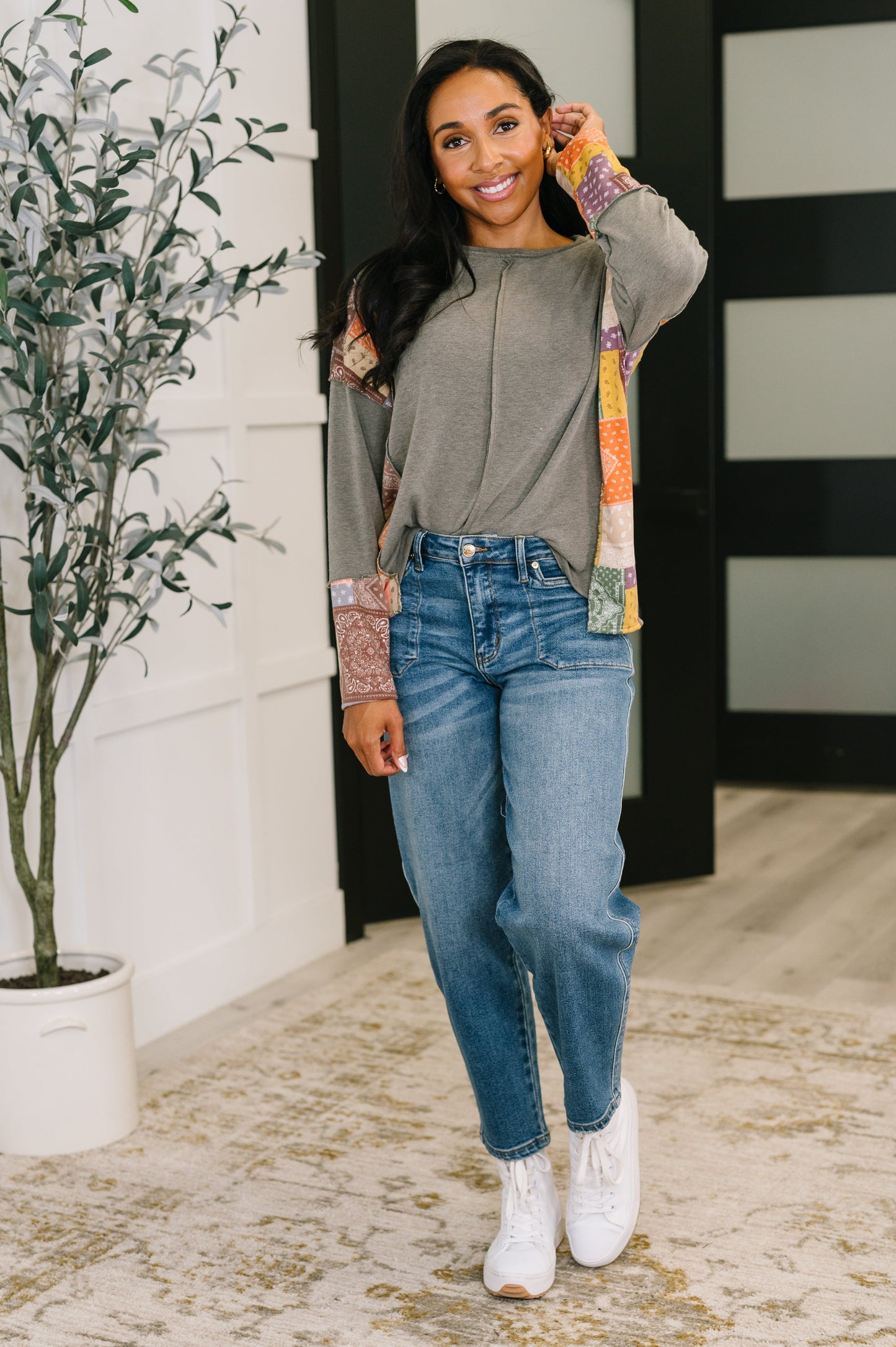 Sweet as Pie Color Block Relaxed Long Sleeve - Southern Divas Boutique