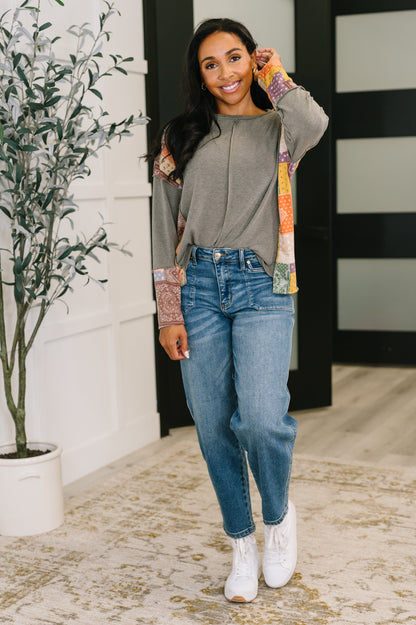 Sweet as Pie Color Block Relaxed Long Sleeve - Southern Divas Boutique