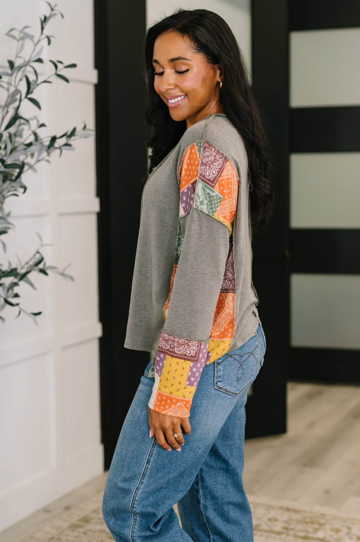 Sweet as Pie Color Block Relaxed Long Sleeve - Southern Divas Boutique