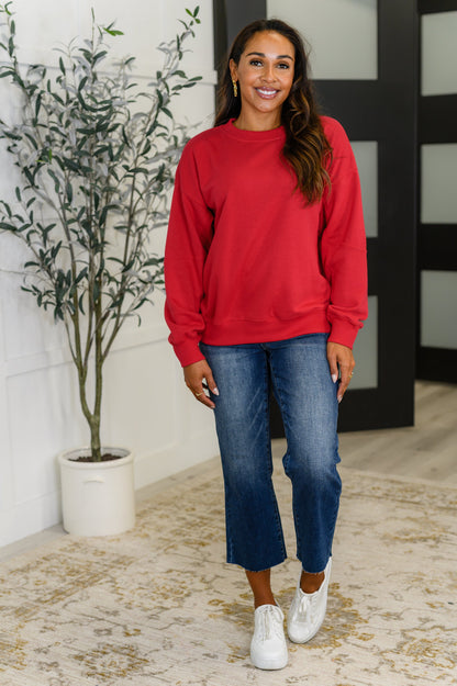Sweet with a Side Eye Drop Shoulder Pullover in True Red - Southern Divas Boutique