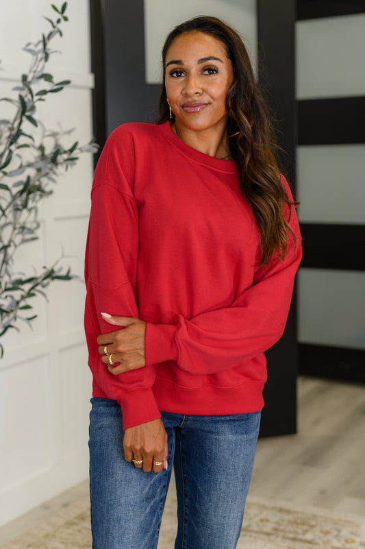 Sweet with a Side Eye Drop Shoulder Pullover in True Red - Southern Divas Boutique