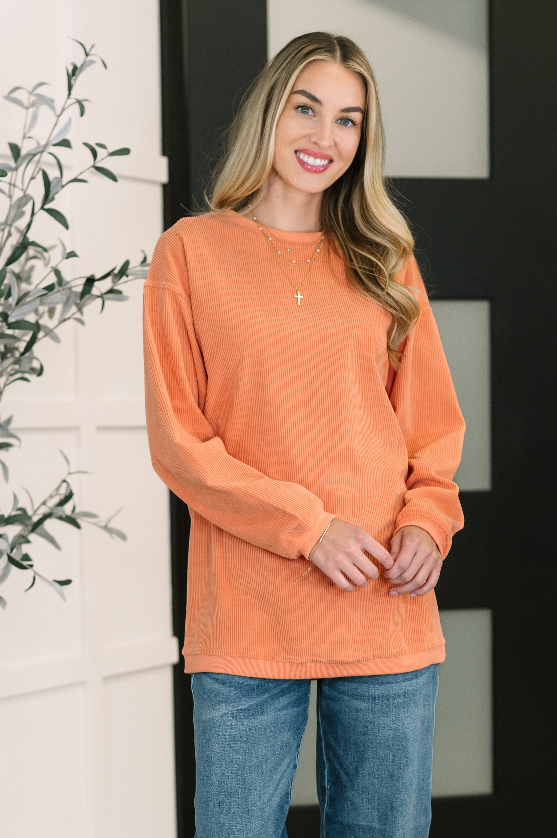 Taking A Drive Oversized Corded Sweatshirt - Southern Divas Boutique