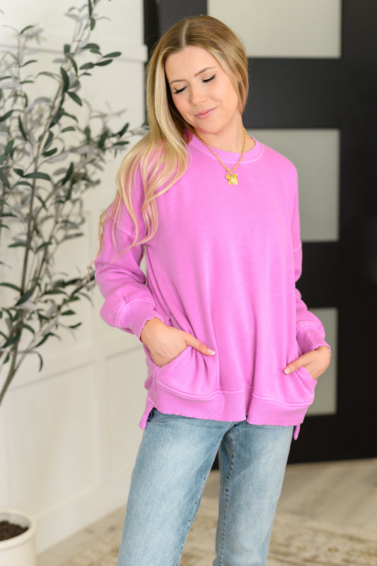 Talk Cozy to Me Stepped Hem Pullover in Bright Mauve - Southern Divas Boutique
