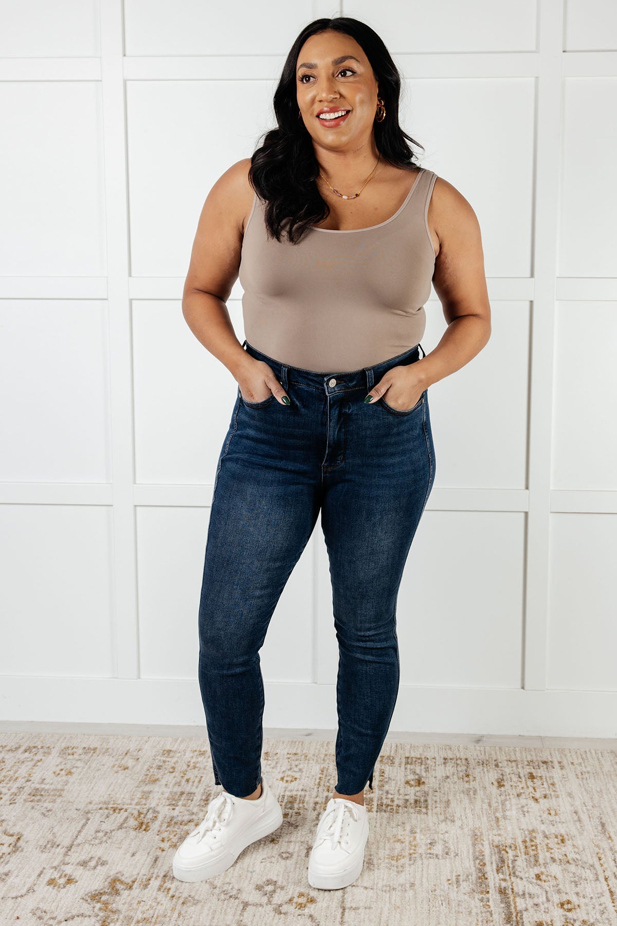 Tessa High Rise Control Top Step Hem Skinny Jeans - Southern Divas Boutique