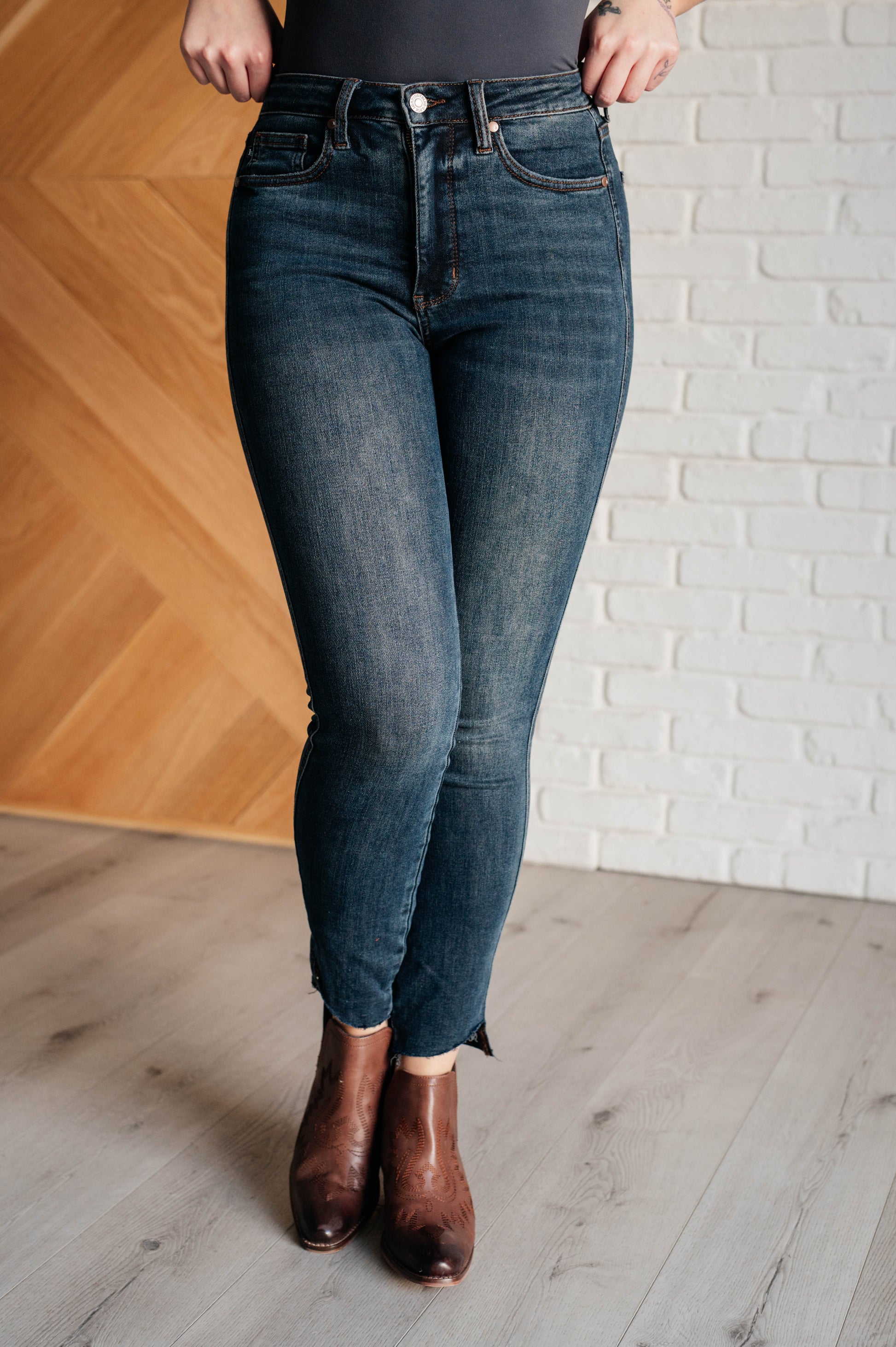 Tessa High Rise Control Top Step Hem Skinny Jeans - Southern Divas Boutique