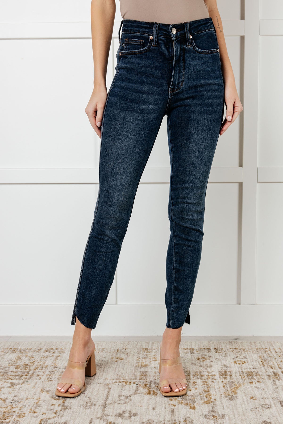 Tessa High Rise Control Top Step Hem Skinny Jeans - Southern Divas Boutique