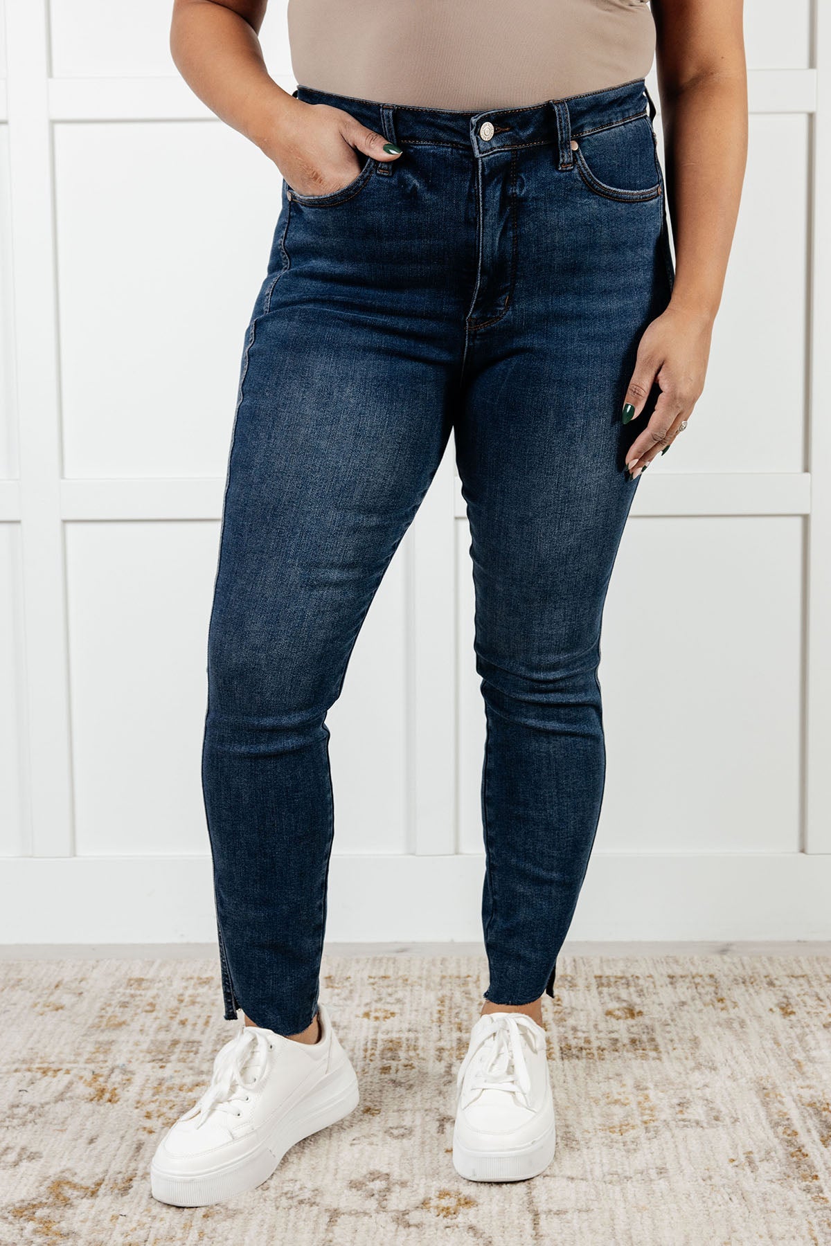 Tessa High Rise Control Top Step Hem Skinny Jeans - Southern Divas Boutique