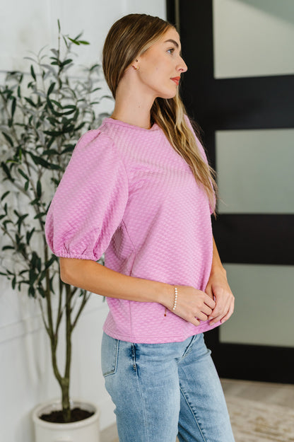 Textured Balloon Sleeve Blouse in Pink - Southern Divas Boutique
