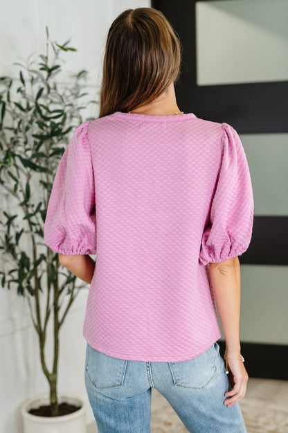 Textured Balloon Sleeve Blouse in Pink - Southern Divas Boutique