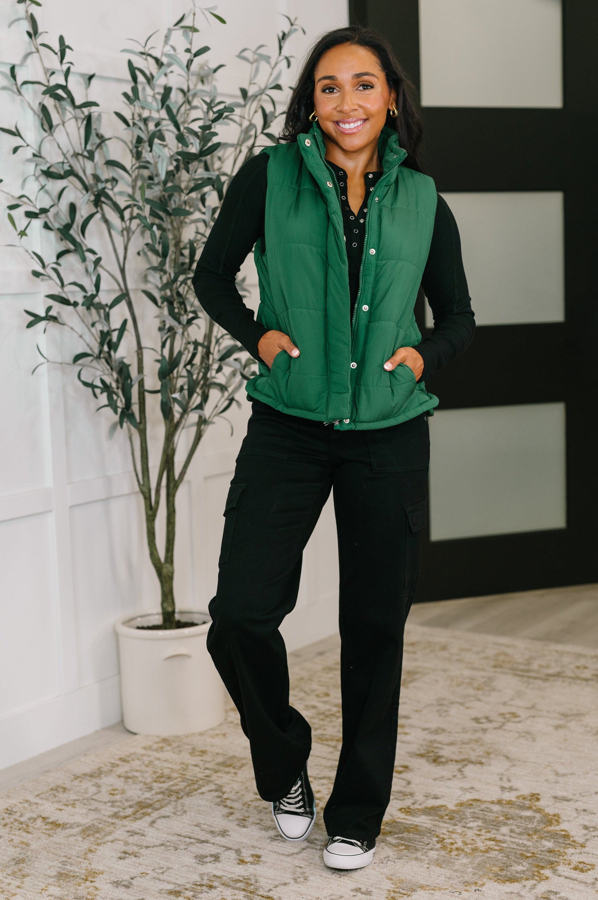 That's What I'm Talkin' About Puffer Vest in Hunter Green - Southern Divas Boutique