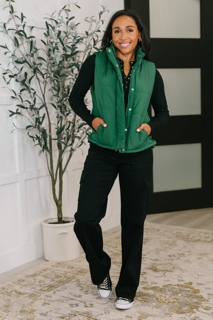 That's What I'm Talkin' About Puffer Vest in Hunter Green - Southern Divas Boutique