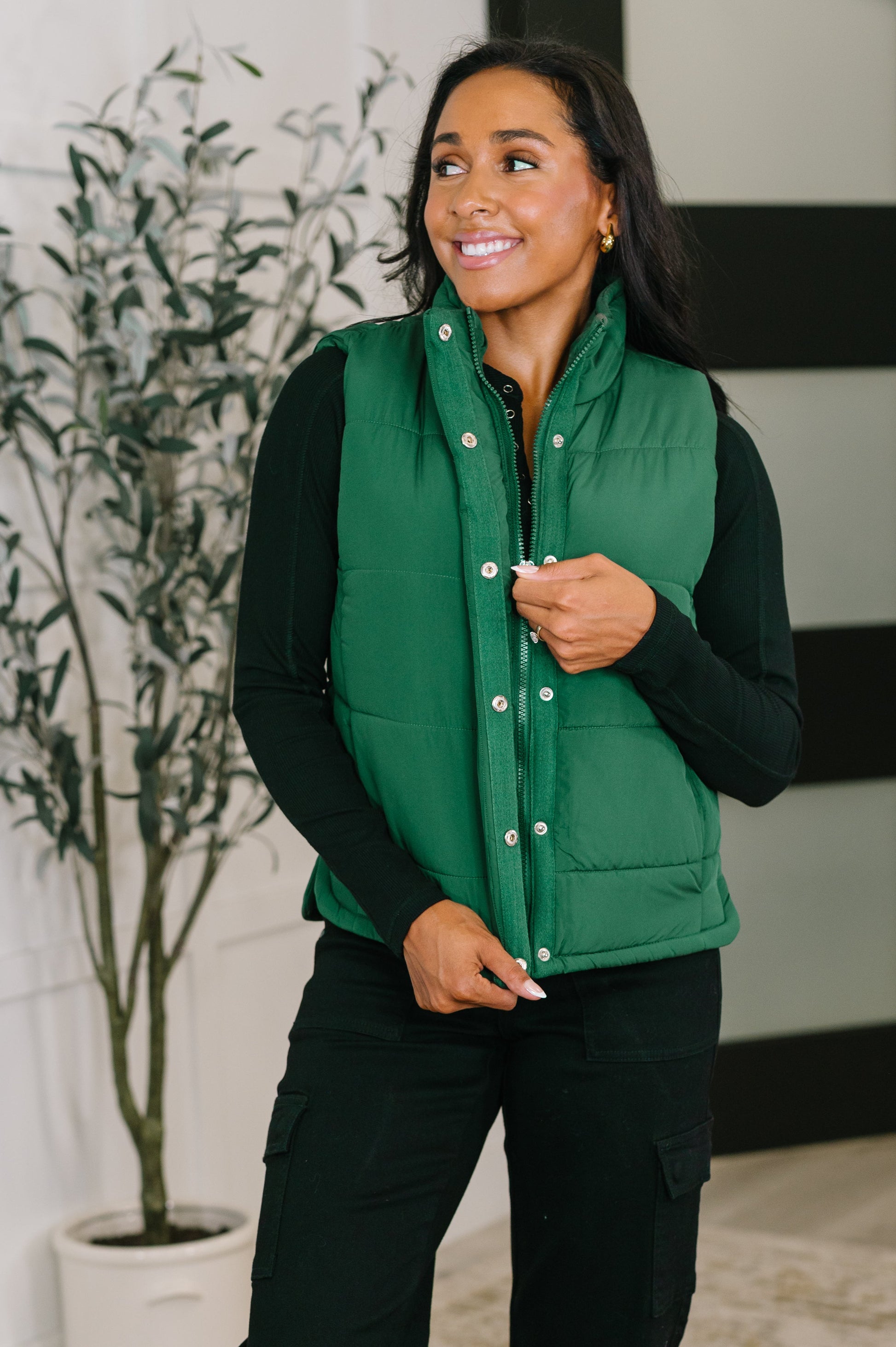 That's What I'm Talkin' About Puffer Vest in Hunter Green - Southern Divas Boutique