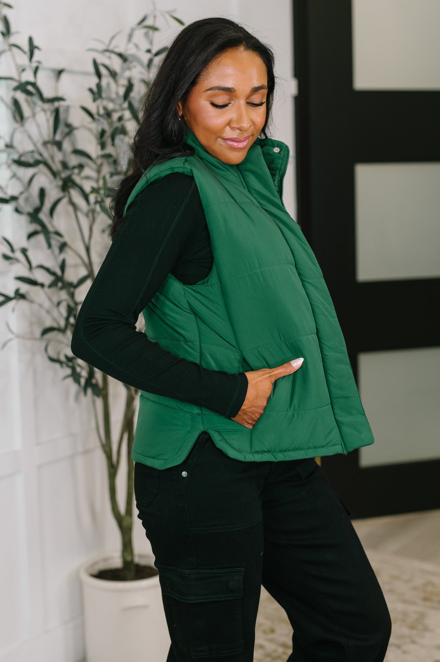 That's What I'm Talkin' About Puffer Vest in Hunter Green - Southern Divas Boutique