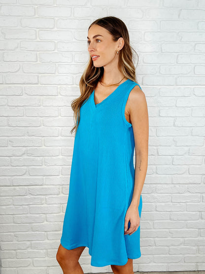 The Power I Hold V-Neck Ribbed Knit Dress in Aqua Glow - Southern Divas Boutique