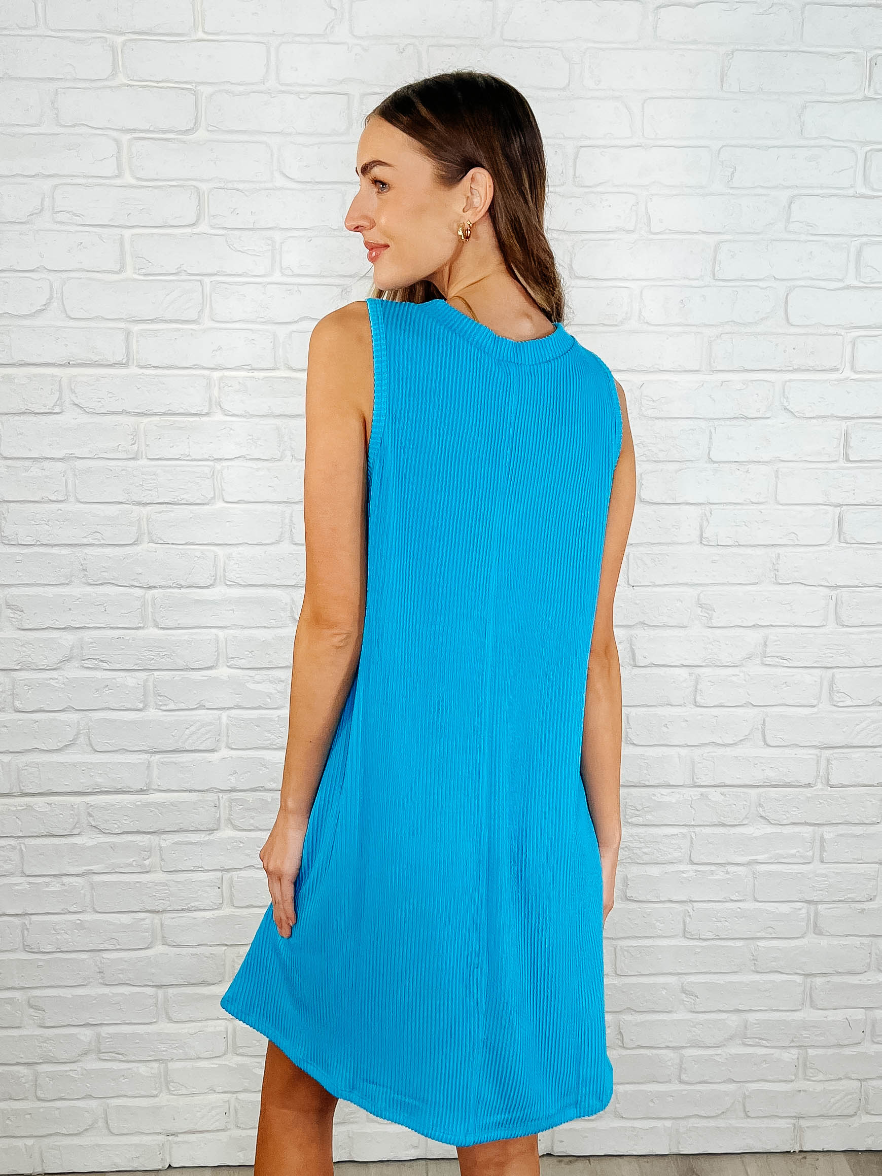 The Power I Hold V-Neck Ribbed Knit Dress in Aqua Glow - Southern Divas Boutique