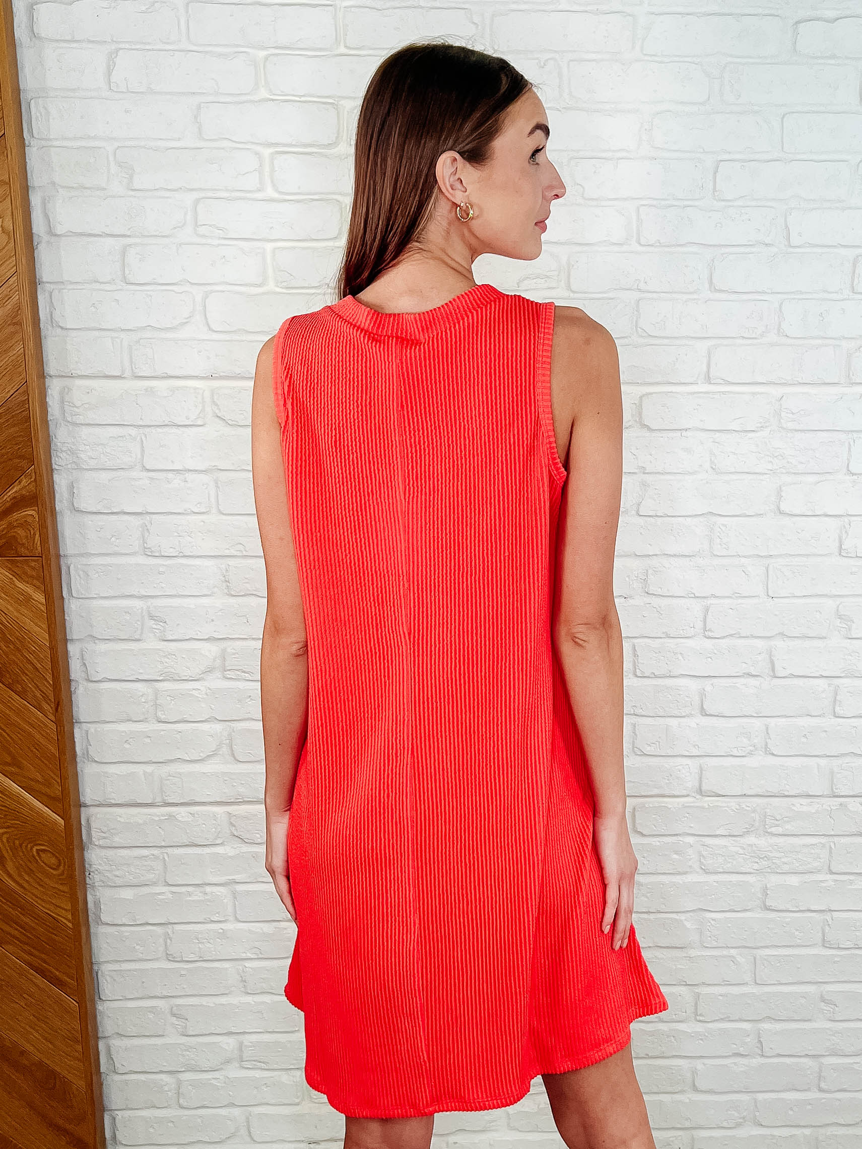 The Power I Hold V-Neck Ribbed Knit Dress in Summer Coral - Southern Divas Boutique