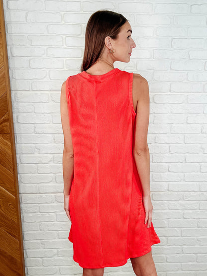 The Power I Hold V-Neck Ribbed Knit Dress in Summer Coral - Southern Divas Boutique