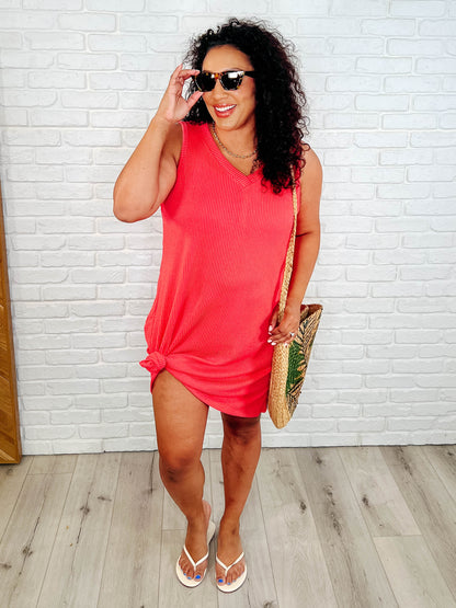 The Power I Hold V-Neck Ribbed Knit Dress in Summer Coral - Southern Divas Boutique
