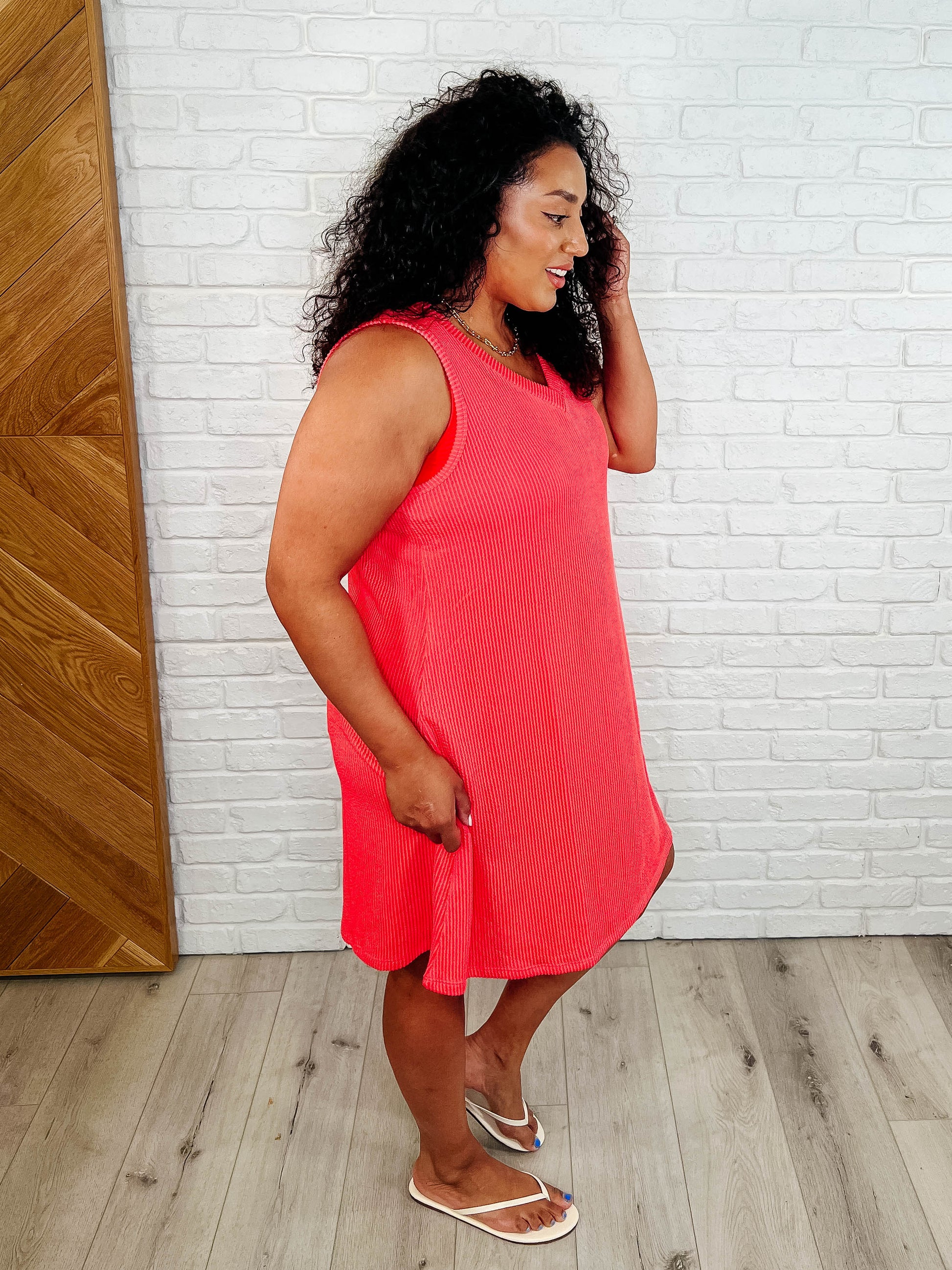 The Power I Hold V-Neck Ribbed Knit Dress in Summer Coral - Southern Divas Boutique