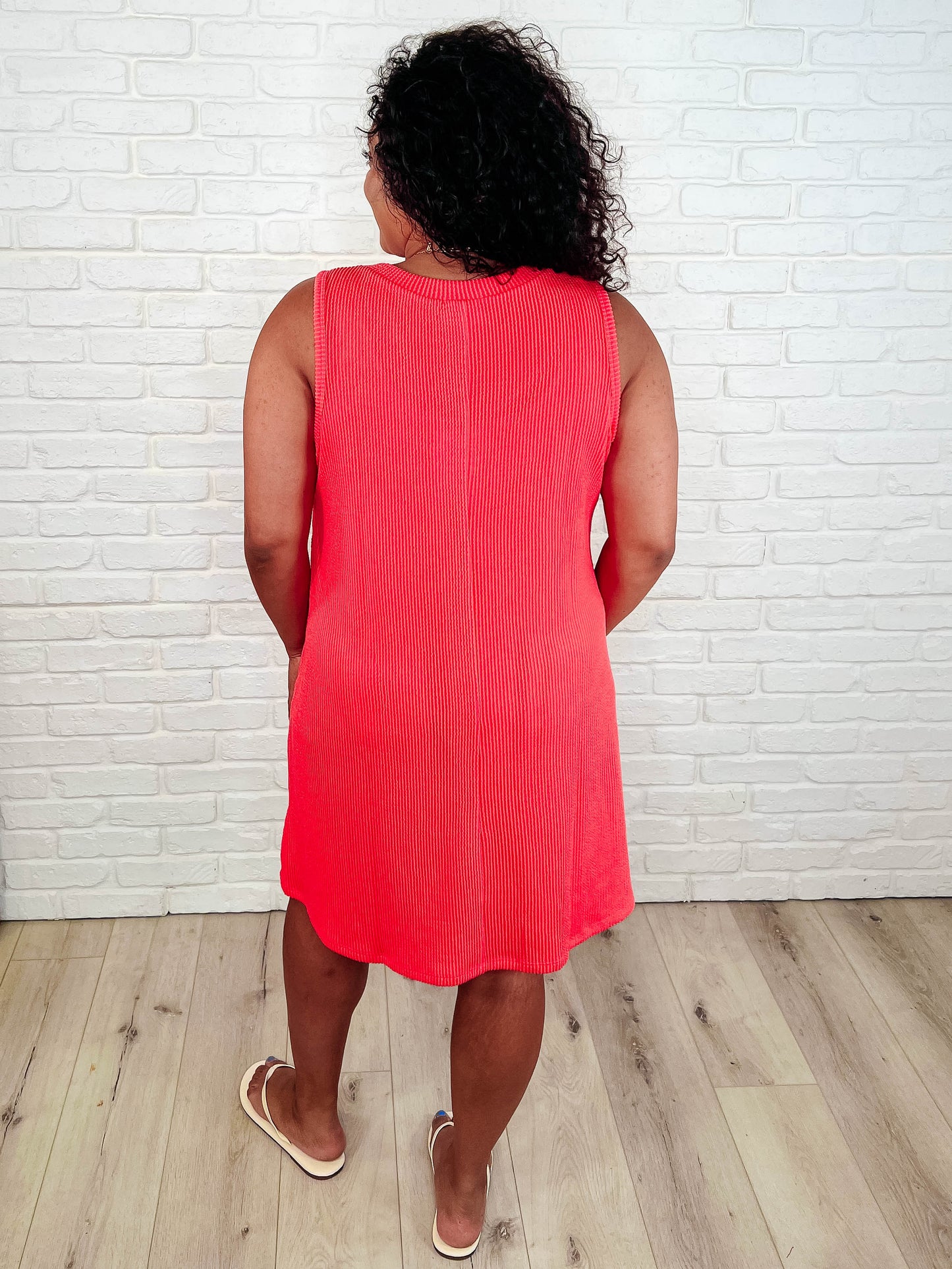 The Power I Hold V-Neck Ribbed Knit Dress in Summer Coral - Southern Divas Boutique