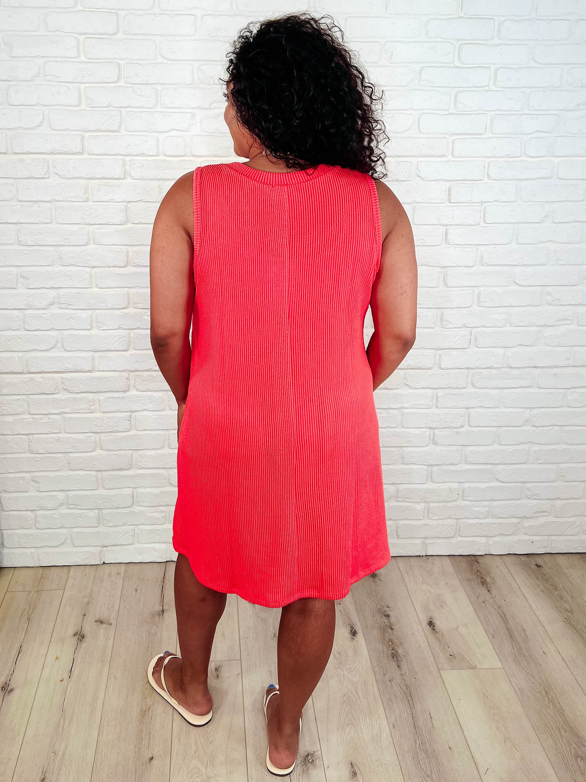 The Power I Hold V-Neck Ribbed Knit Dress in Summer Coral - Southern Divas Boutique