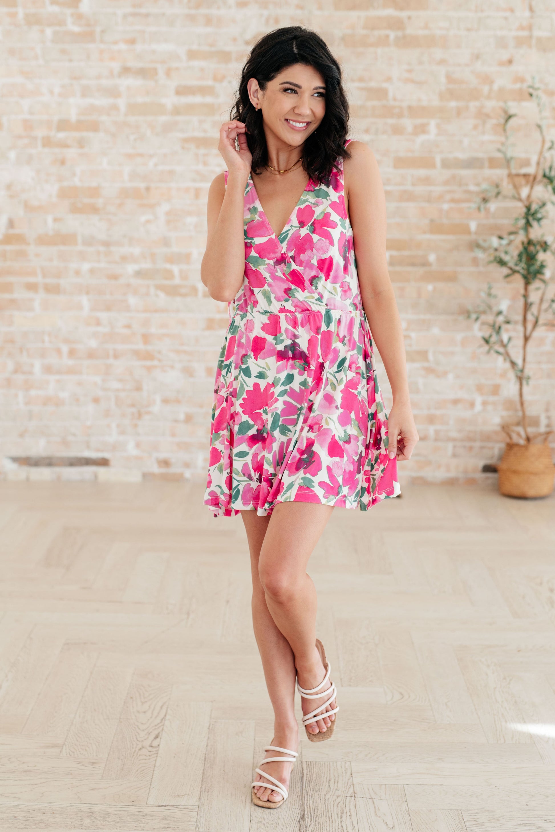 The Sun's Been Quite Kind V-Neck Dress in Pink - Southern Divas Boutique