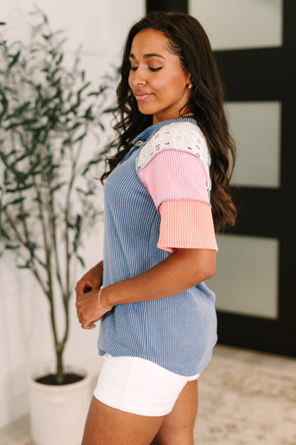 Threaded in Time Contrast Color Block Top - Southern Divas Boutique