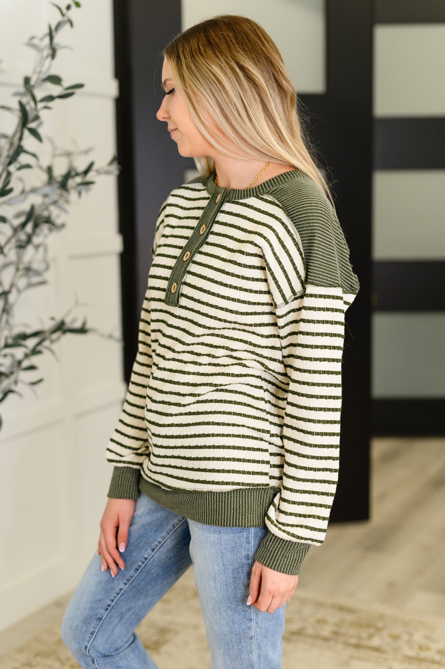Timeless Lines Contrast Henley Top - Southern Divas Boutique