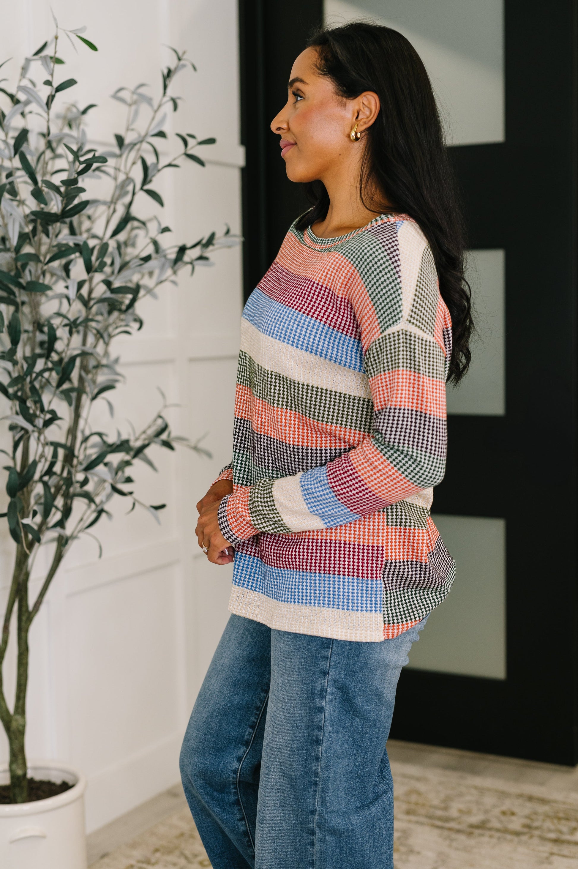 To Be Determined Drop Shoulder Top in Rust, Olive and Blue - Southern Divas Boutique