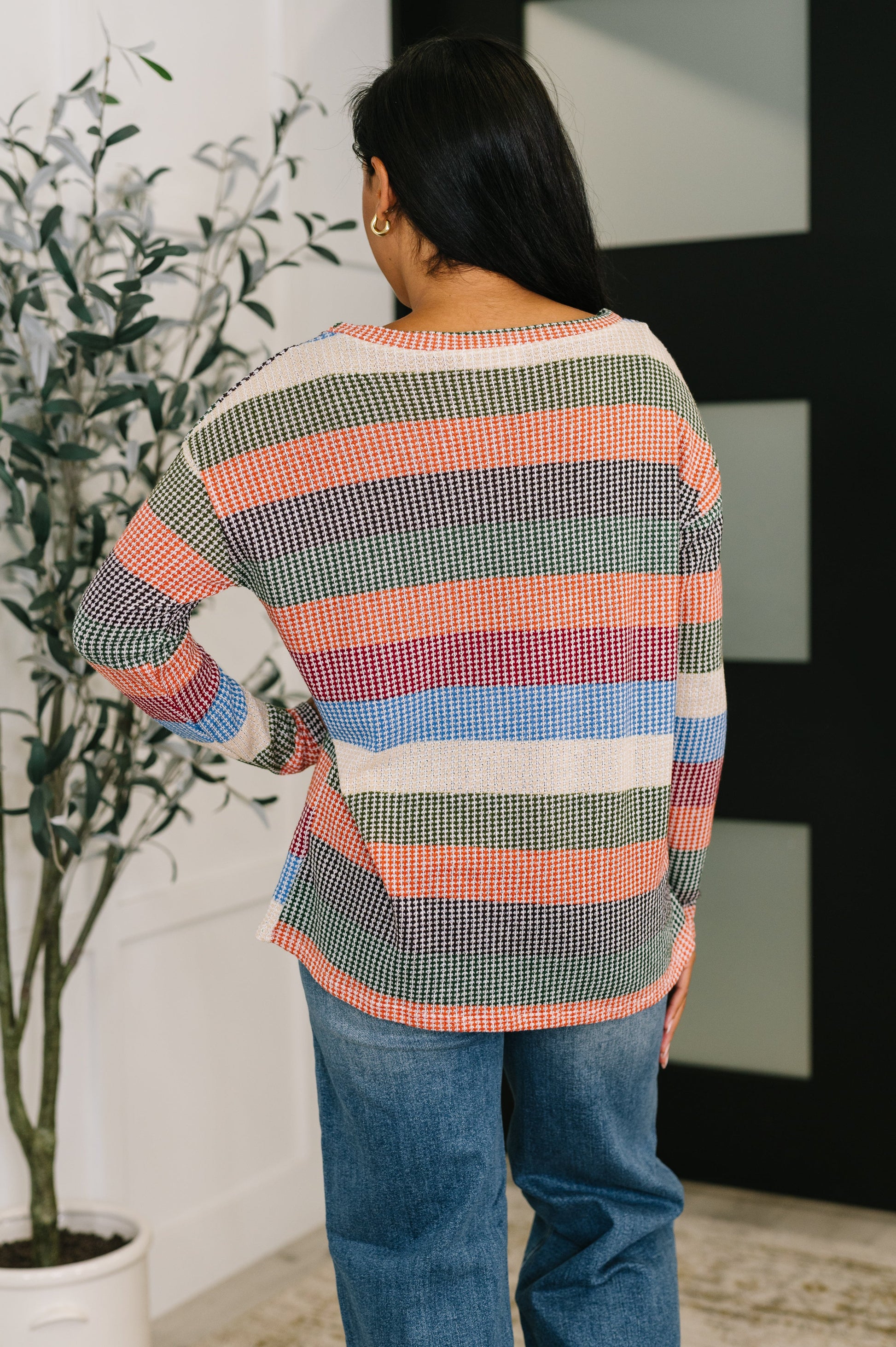 To Be Determined Drop Shoulder Top in Rust, Olive and Blue - Southern Divas Boutique