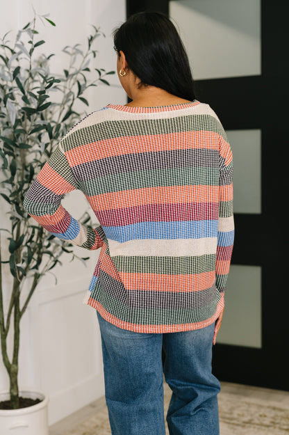 To Be Determined Drop Shoulder Top in Rust, Olive and Blue - Southern Divas Boutique