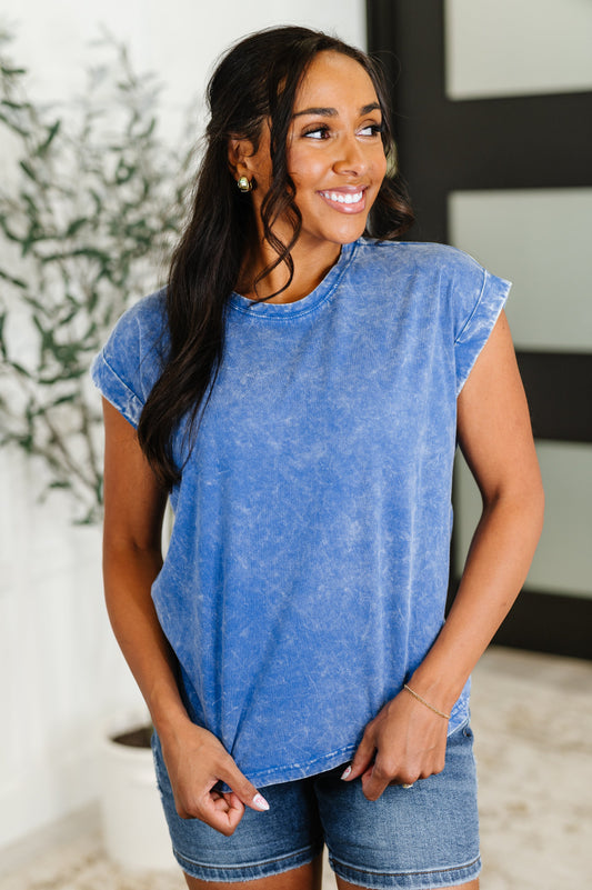 Top That Mineral Wash Tee in Classic Blue - Southern Divas Boutique