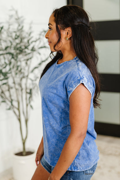 Top That Mineral Wash Tee in Classic Blue - Southern Divas Boutique