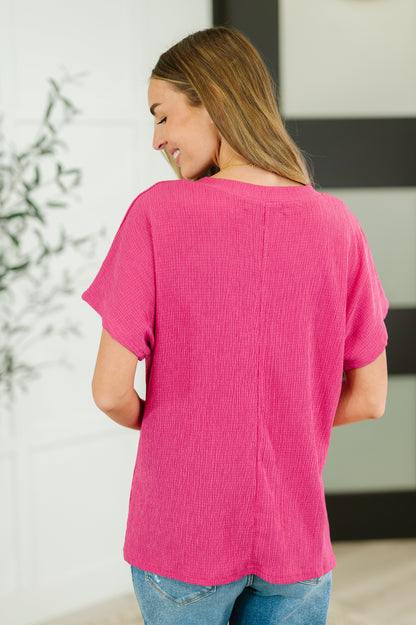 Trial and Error Textured V-Neck Blouse in Magenta - Southern Divas Boutique