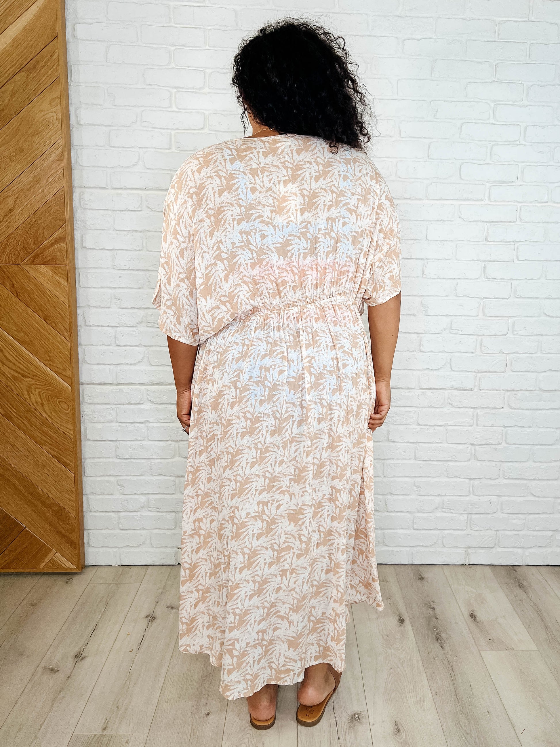 Tropical Print Gauze Kimono with Elastic Waist Tie in Milk Tea - Southern Divas Boutique