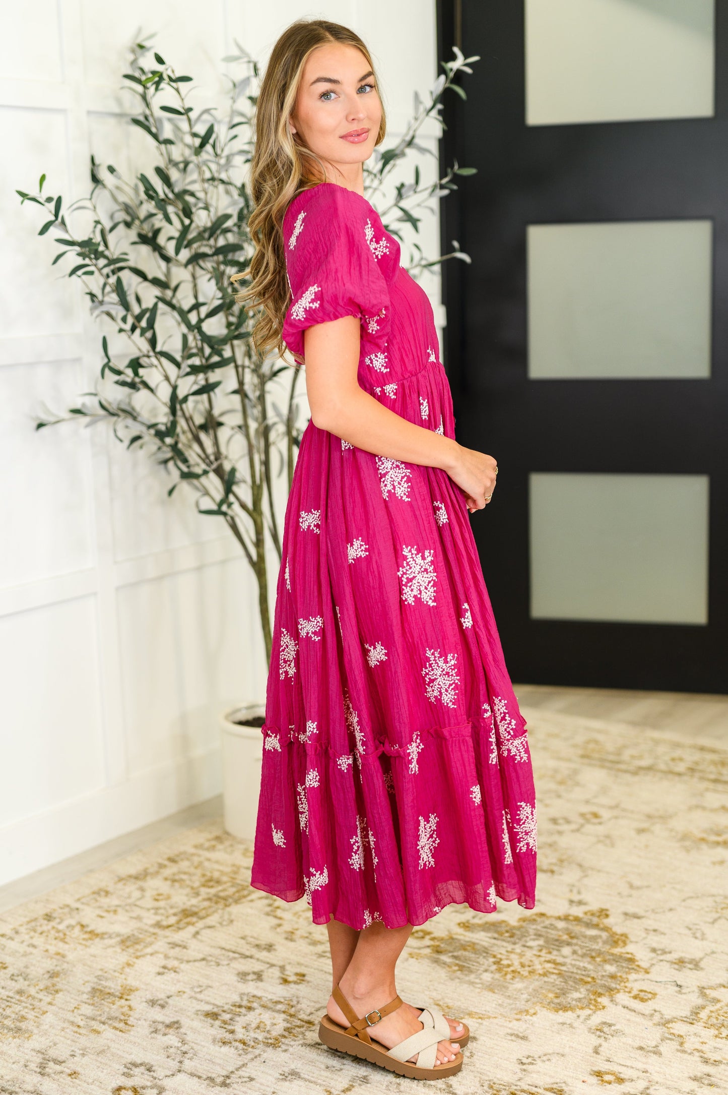Twirl in Bloom Square Neck Dress in Hot Pink - Southern Divas Boutique