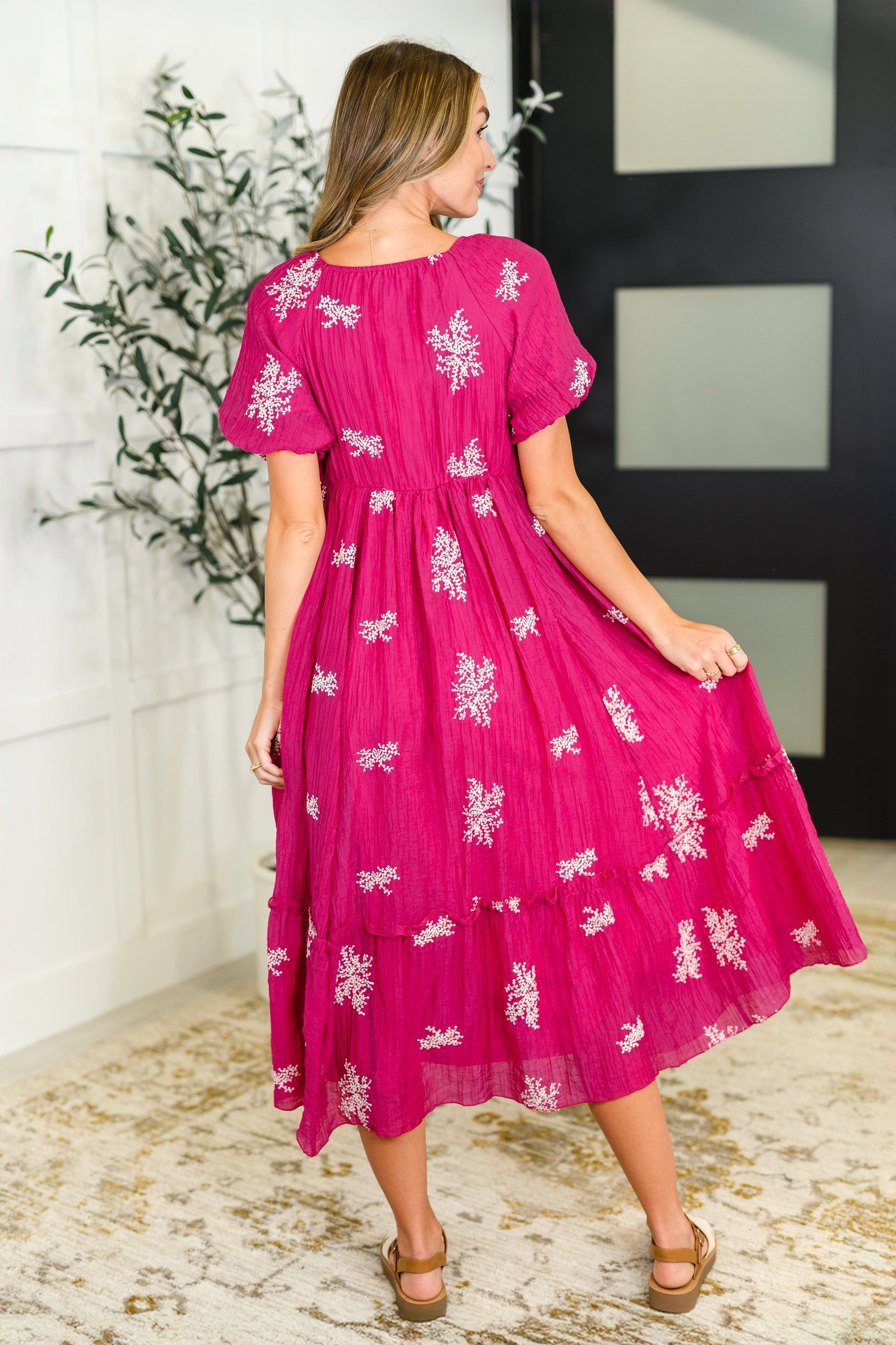 Twirl in Bloom Square Neck Dress in Hot Pink - Southern Divas Boutique