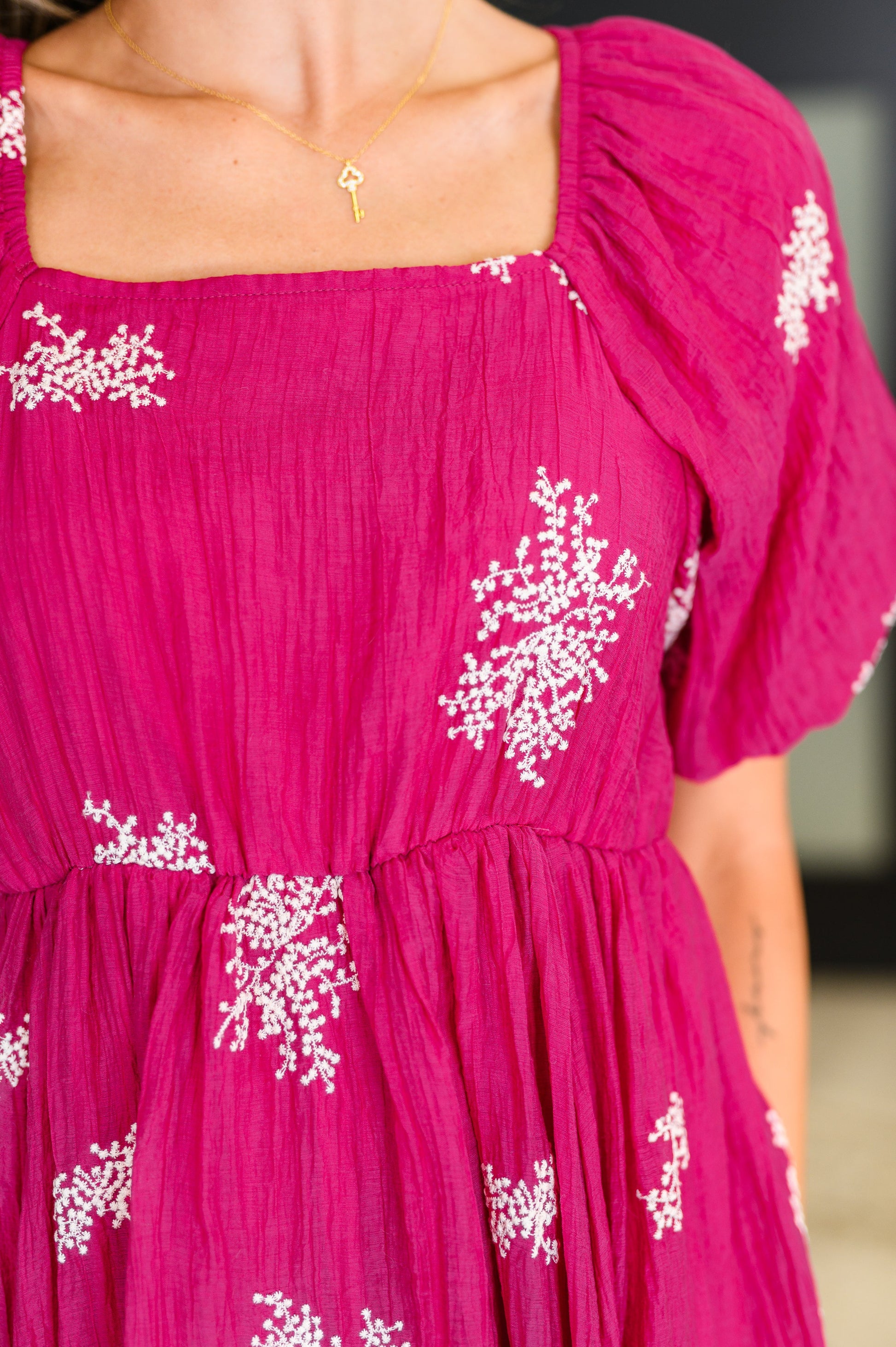 Twirl in Bloom Square Neck Dress in Hot Pink - Southern Divas Boutique