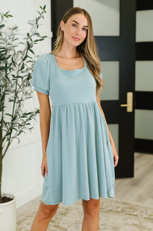 Twirlin’ Dirty Cable Ribbed Knit Dress in Sage Green - Southern Divas Boutique