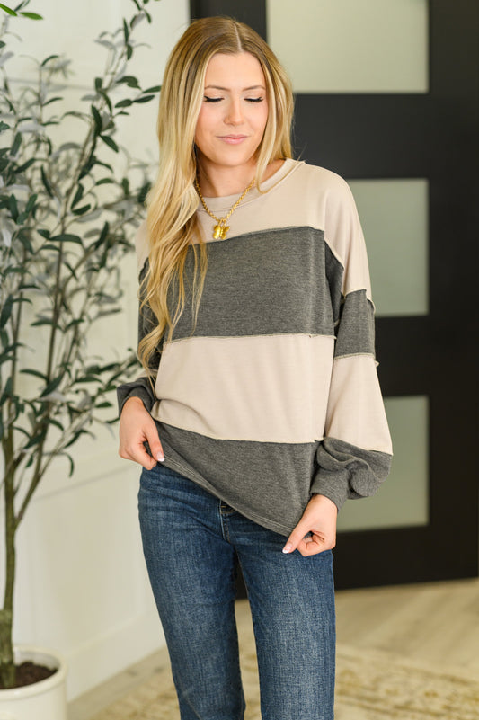 Two-Tone Take Drop Shoulder Top - Southern Divas Boutique